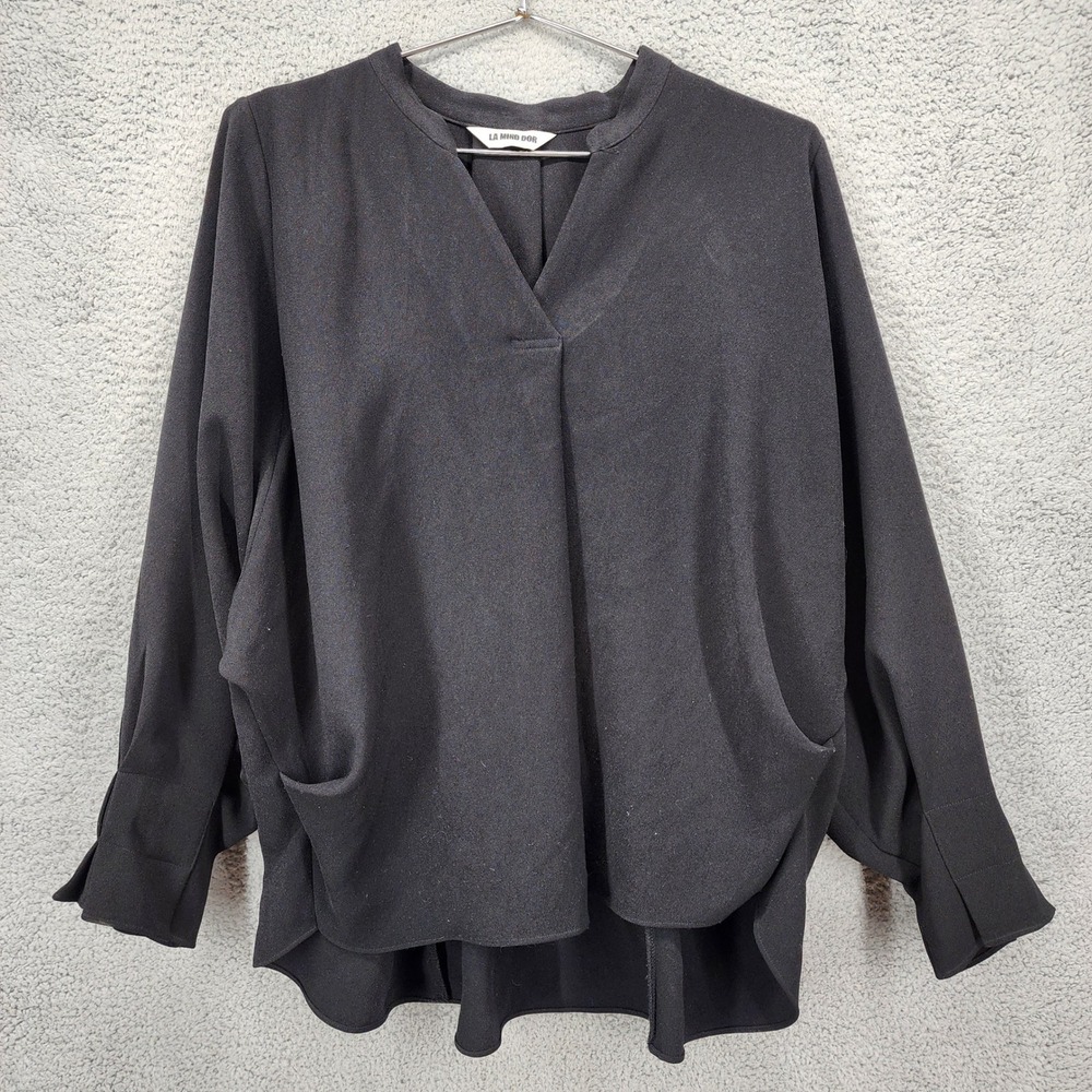 LA MIND DOR Black Architectural Dolman Sleeve Blouse Pleated Back Oversize Korea